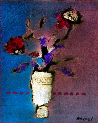 Manlio Bacosi (1921-1998): Cut flowers in a vase — rapid conversion of life and beauty (oil on canvas, 35 x 45cm)